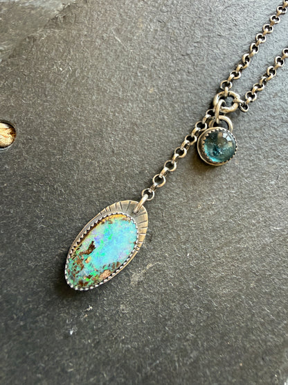 Opal and Kyanite Y Necklace