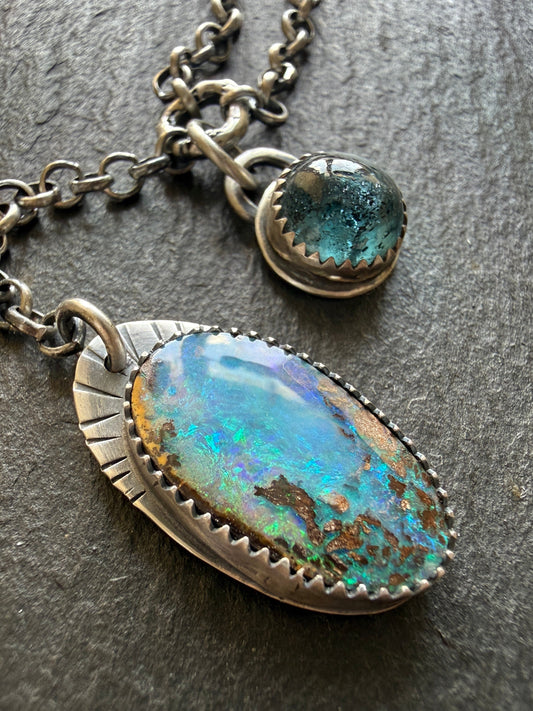 Opal and Kyanite Y Necklace