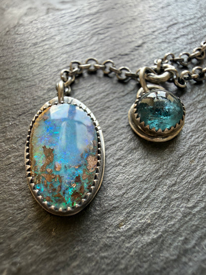 Opal and Kyanite Y Necklace