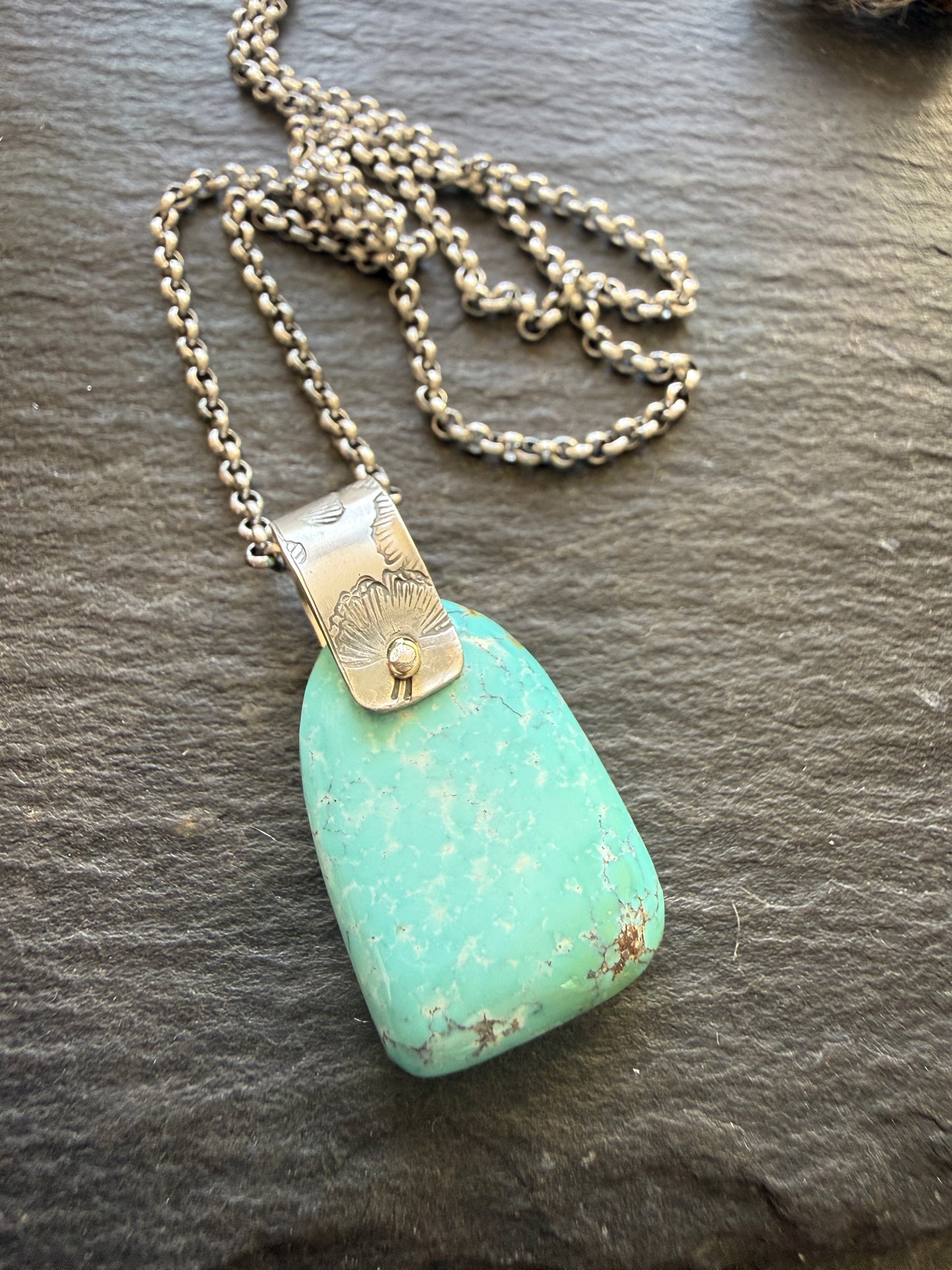 Turquoise Pendant with Flower Bail