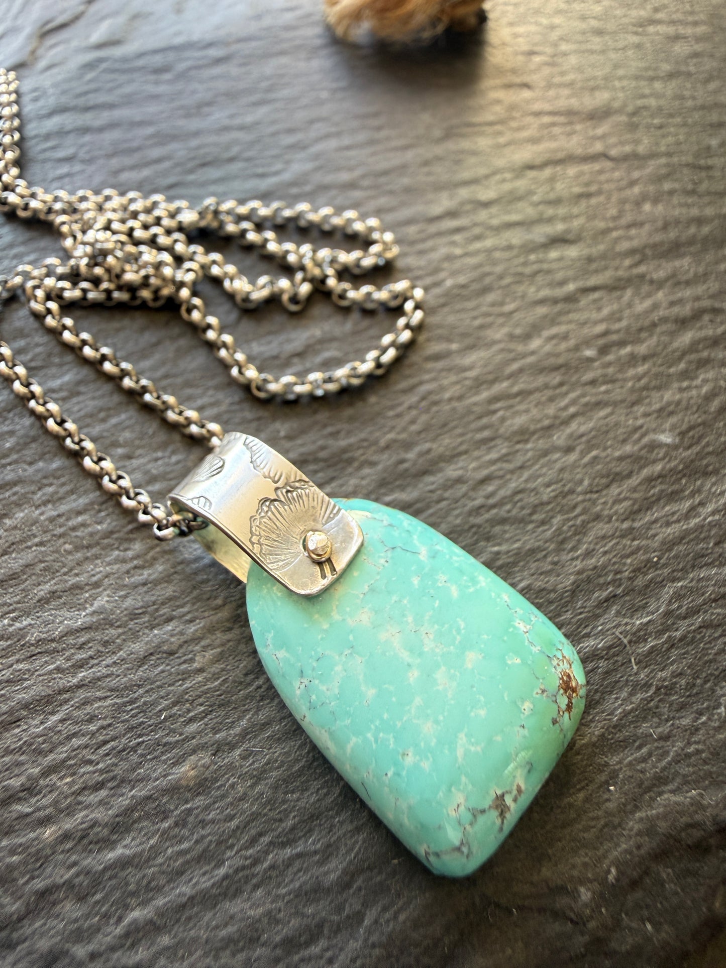 Turquoise Pendant with Flower Bail