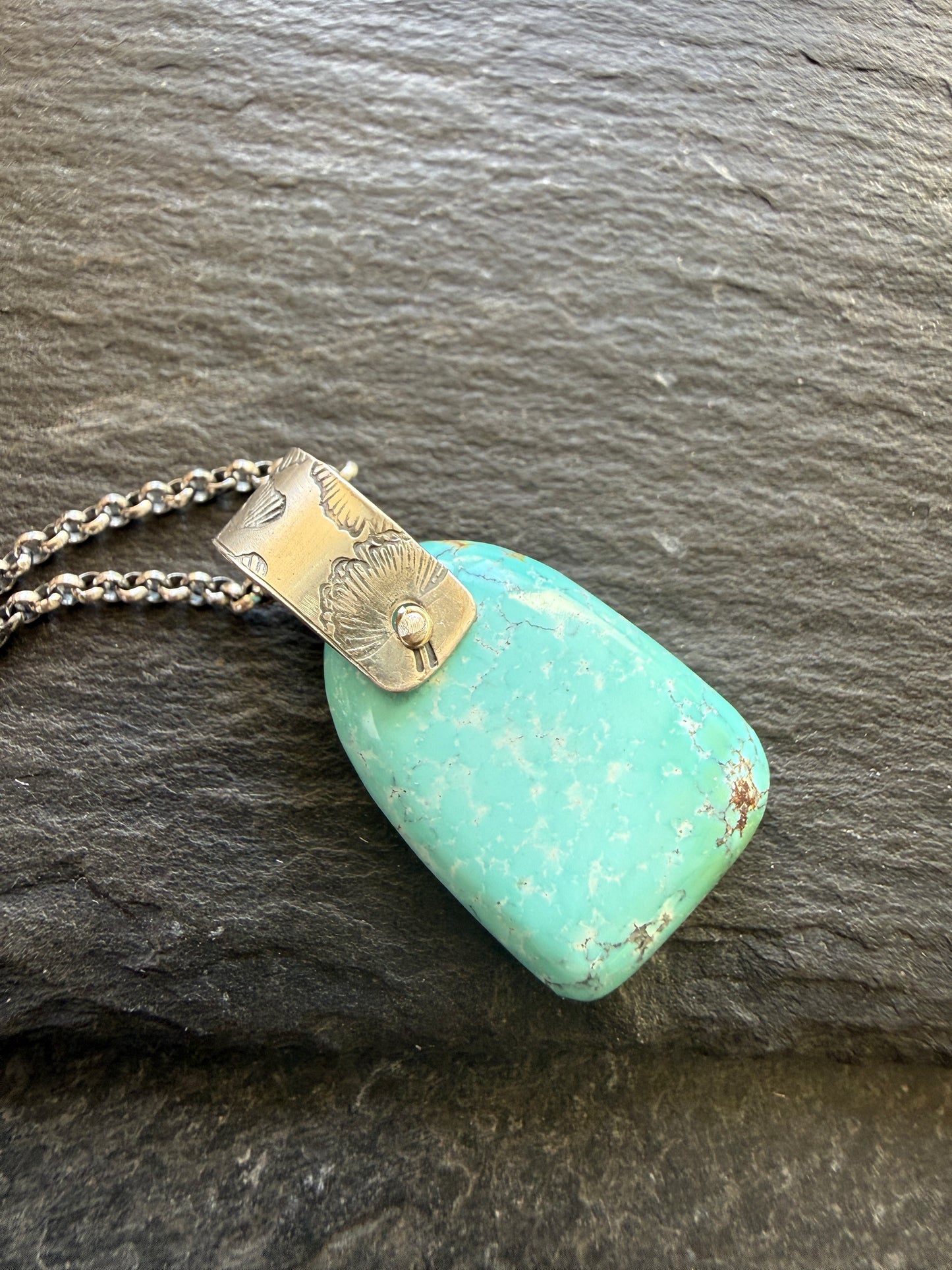 Turquoise Pendant with Flower Bail