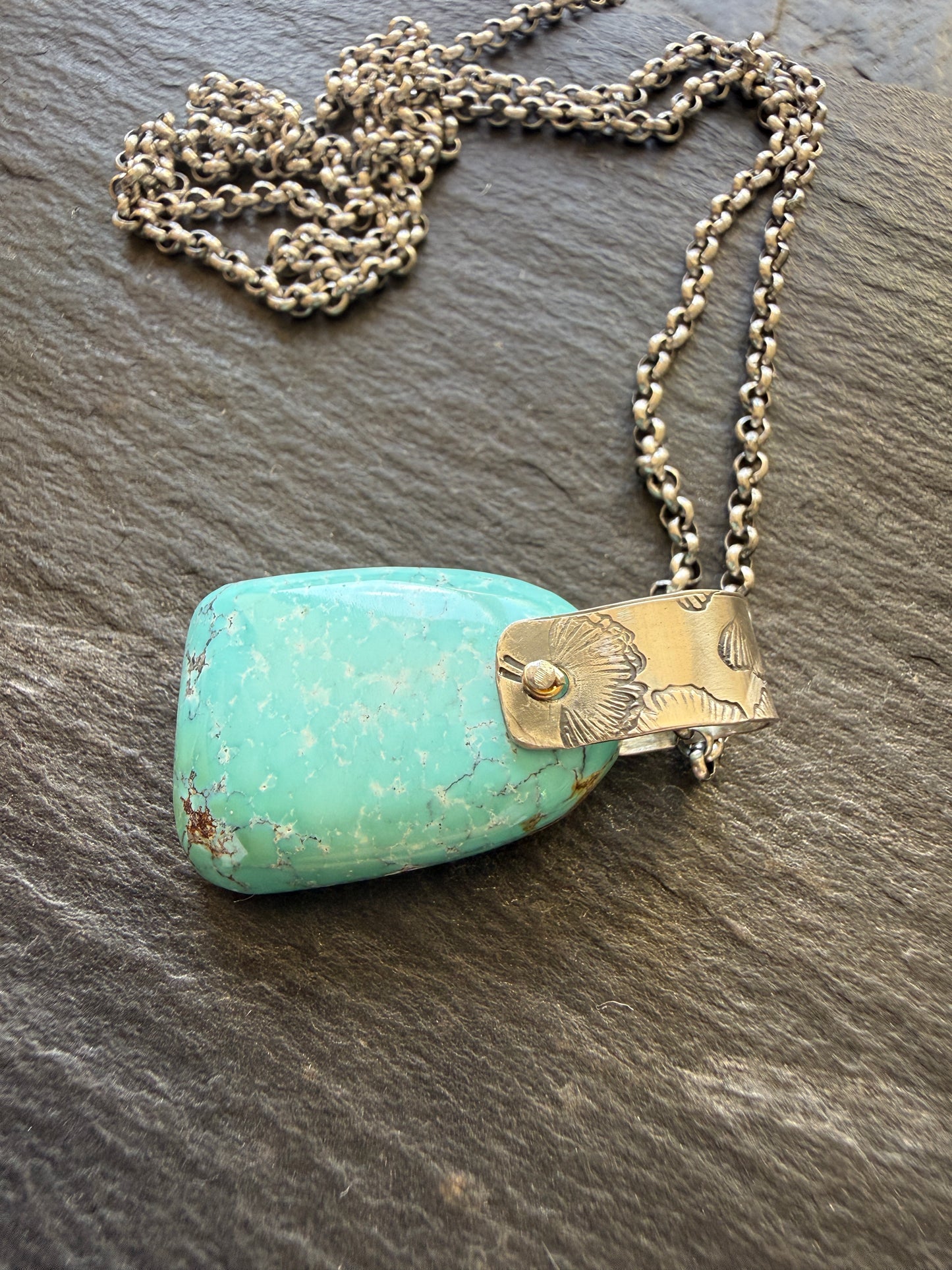Turquoise Pendant with Flower Bail
