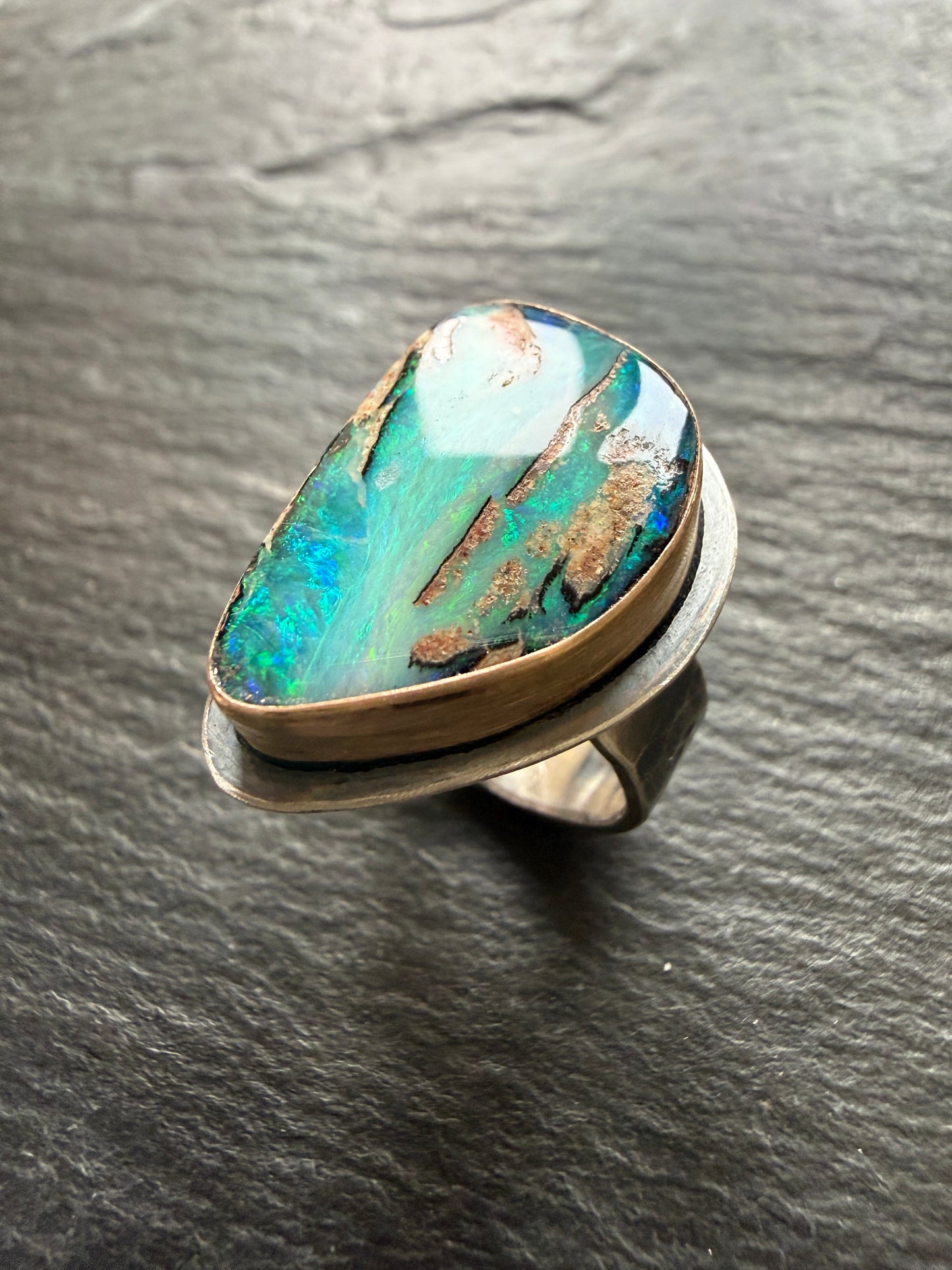 Stunning Boulder Opal Ring. Size K