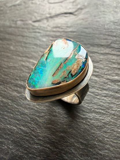 Stunning Boulder Opal Ring. Size K