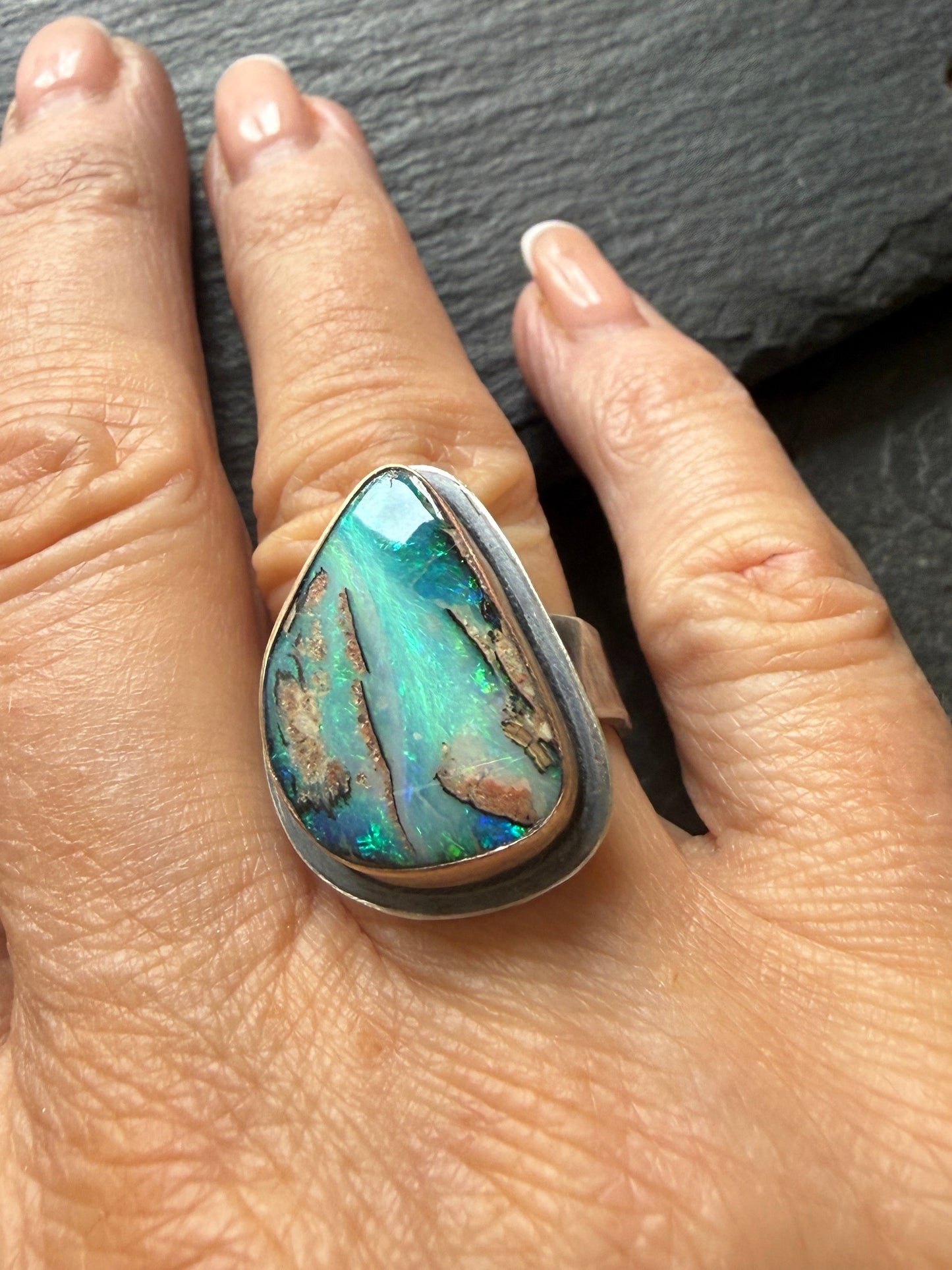 Stunning Boulder Opal Ring. Size K