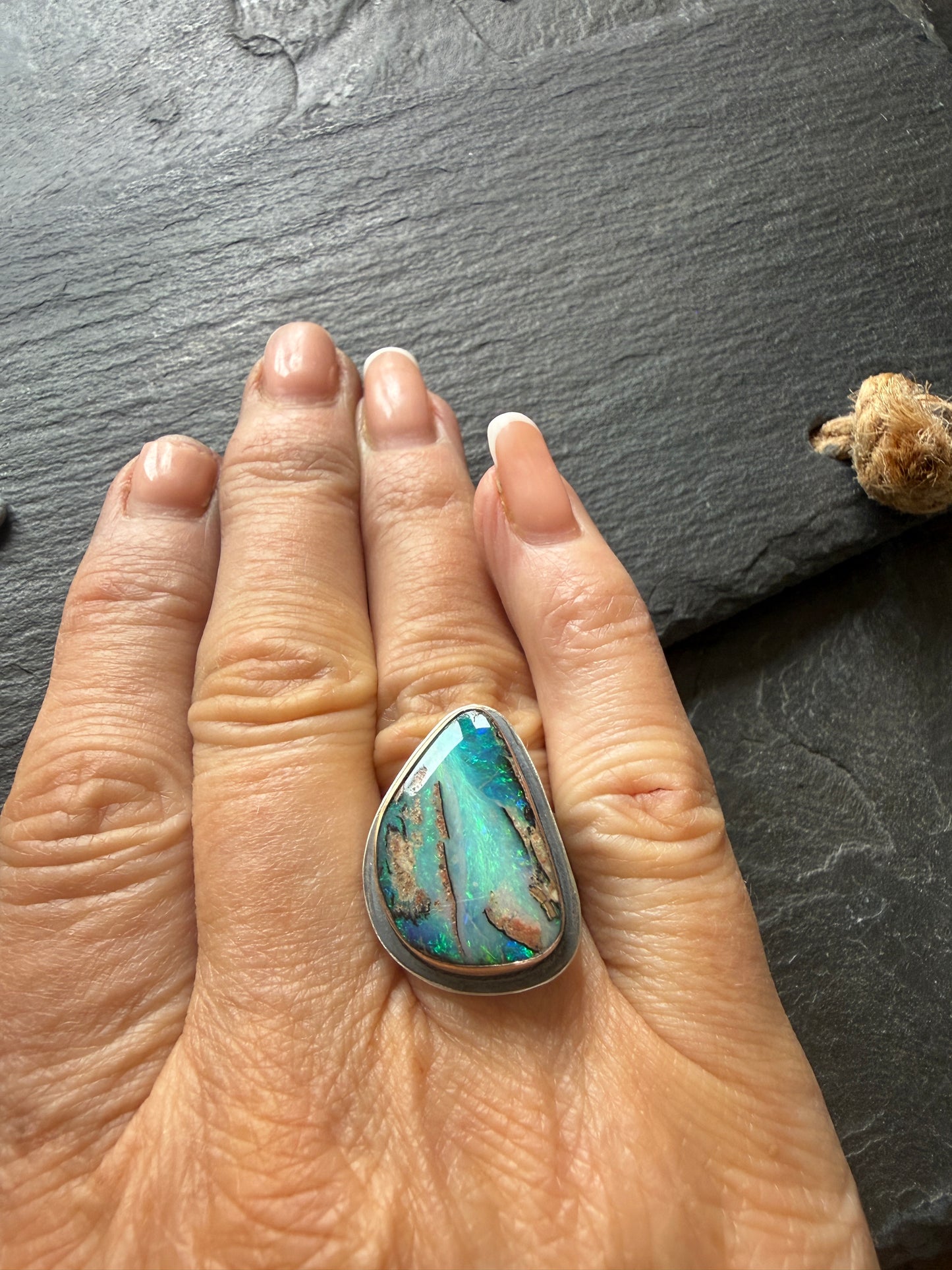Stunning Boulder Opal Ring. Size K