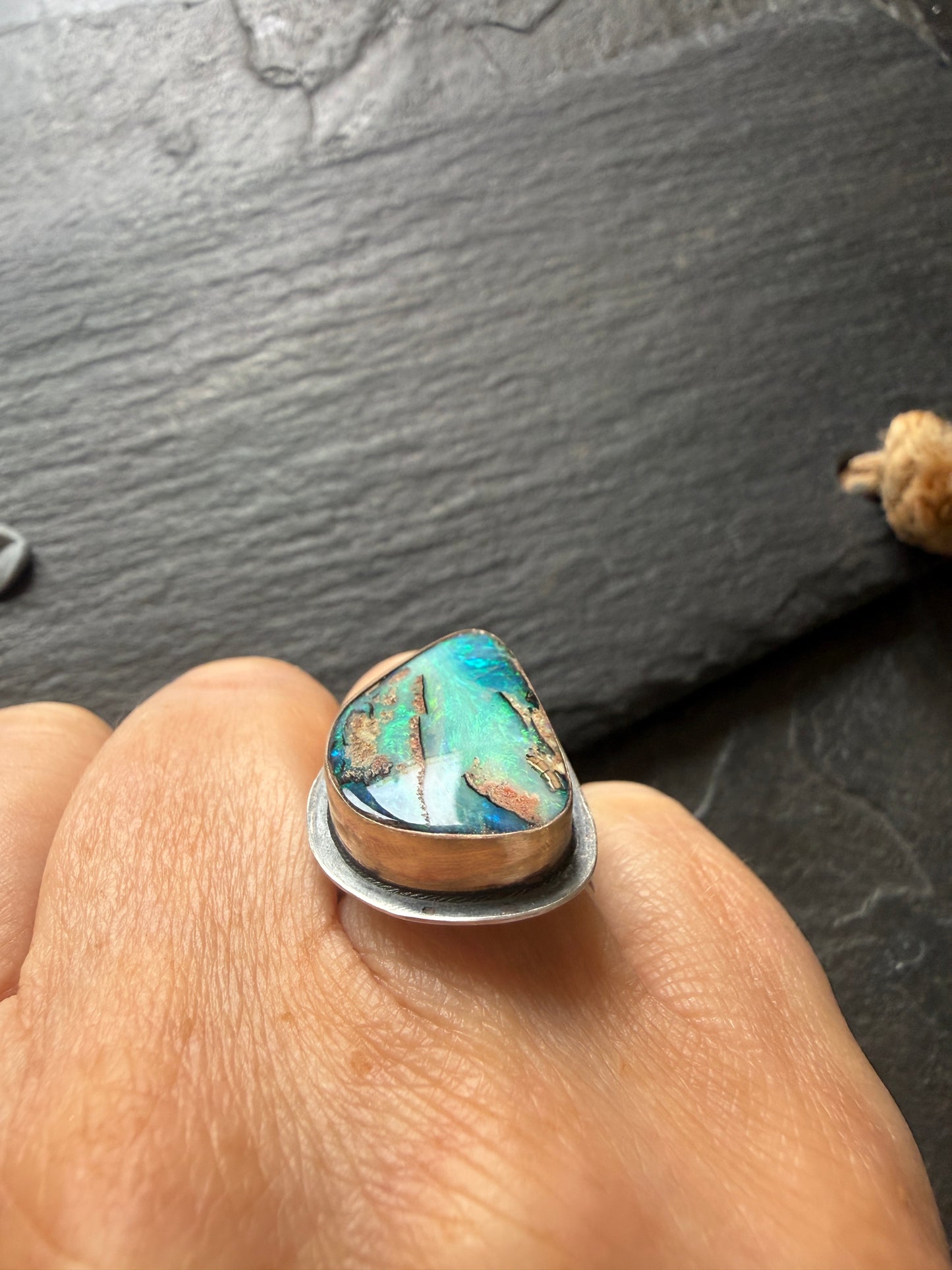 Stunning Boulder Opal Ring. Size K