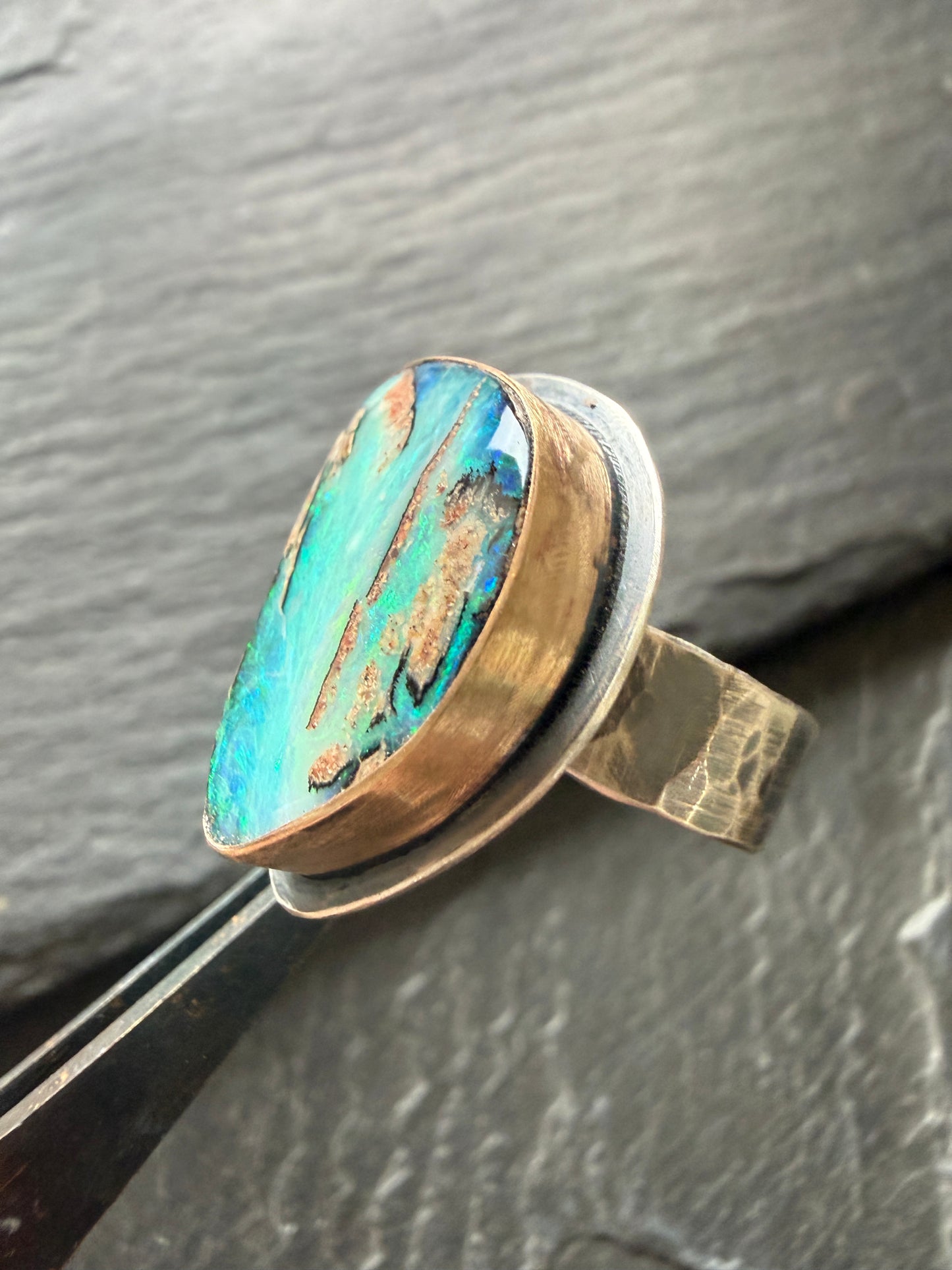 Stunning Boulder Opal Ring. Size K