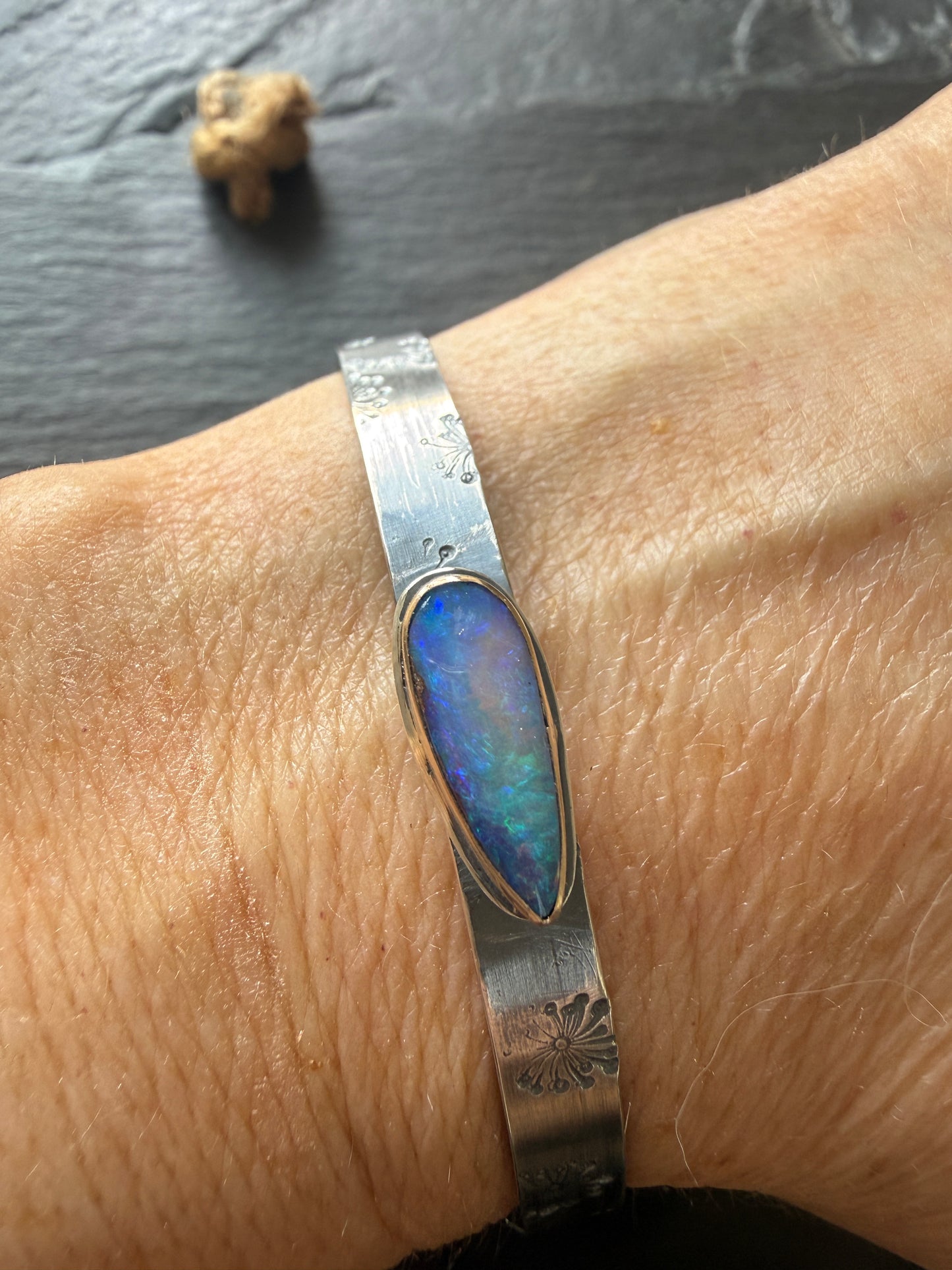 Blue Opal Stamped Bangle