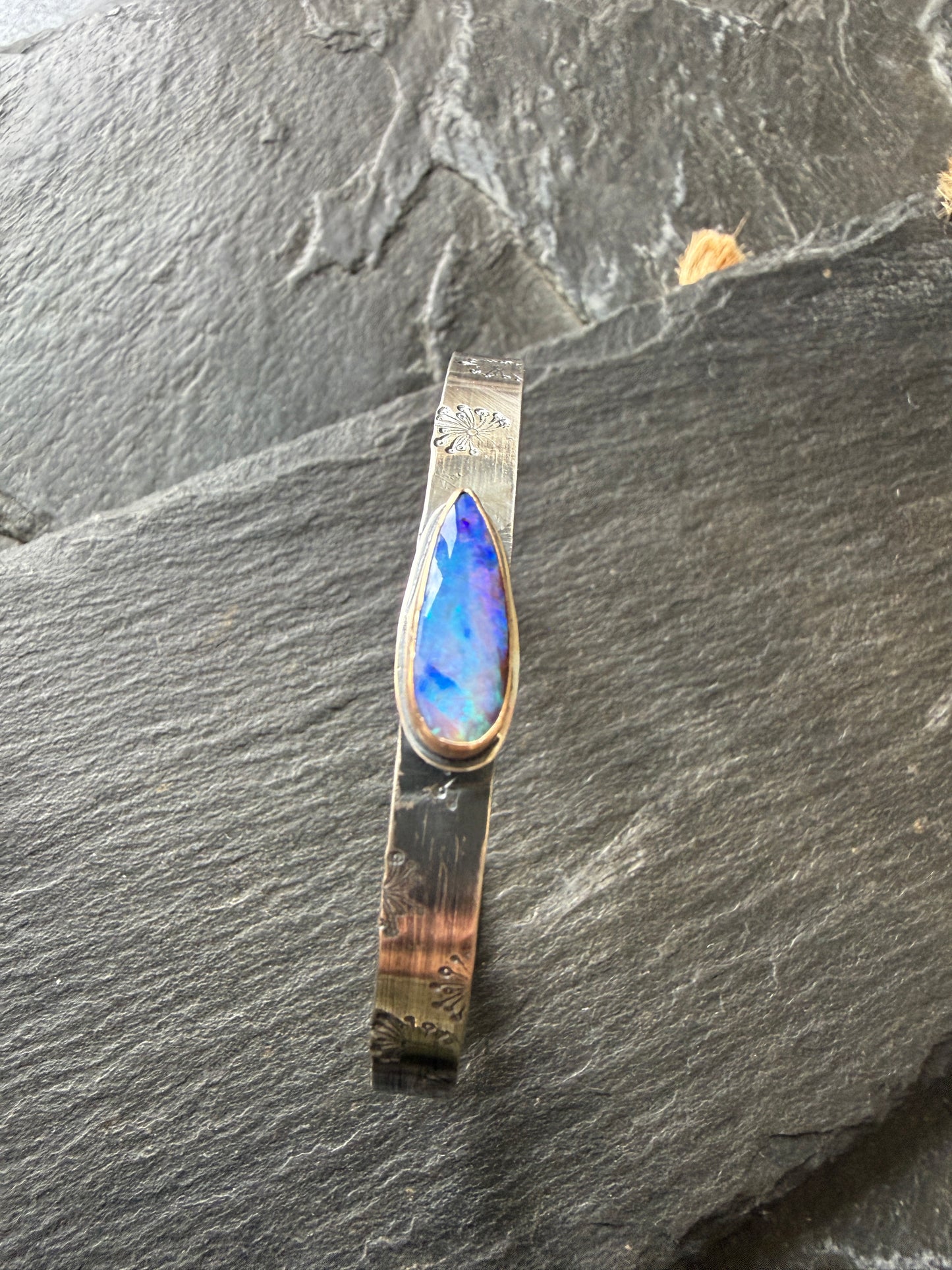 Blue Opal Stamped Bangle