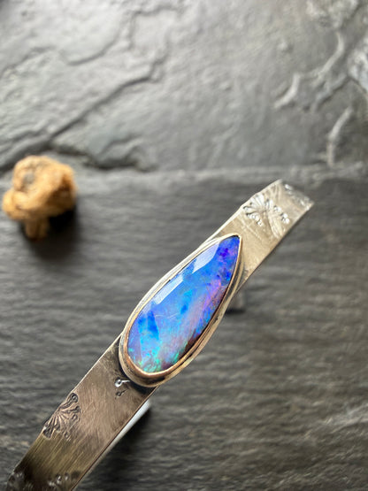 Blue Opal Stamped Bangle