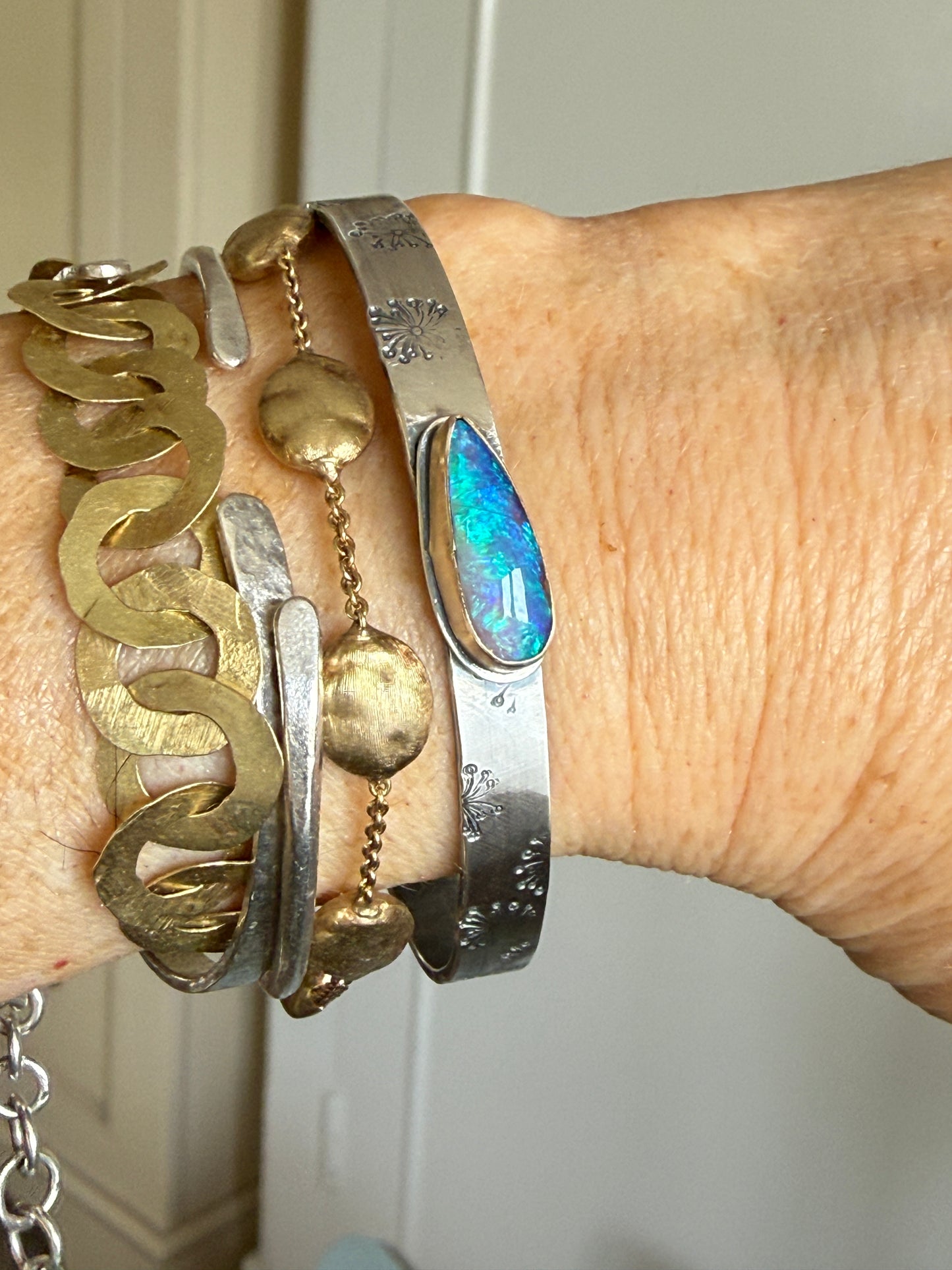 Blue Opal Stamped Bangle