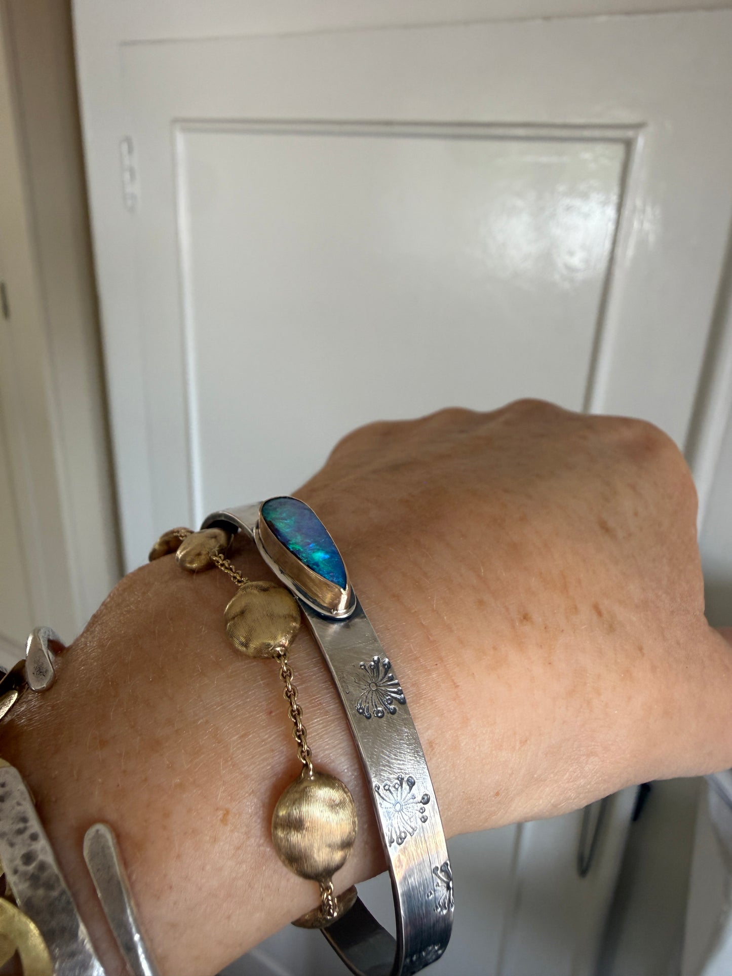 Blue Opal Stamped Bangle