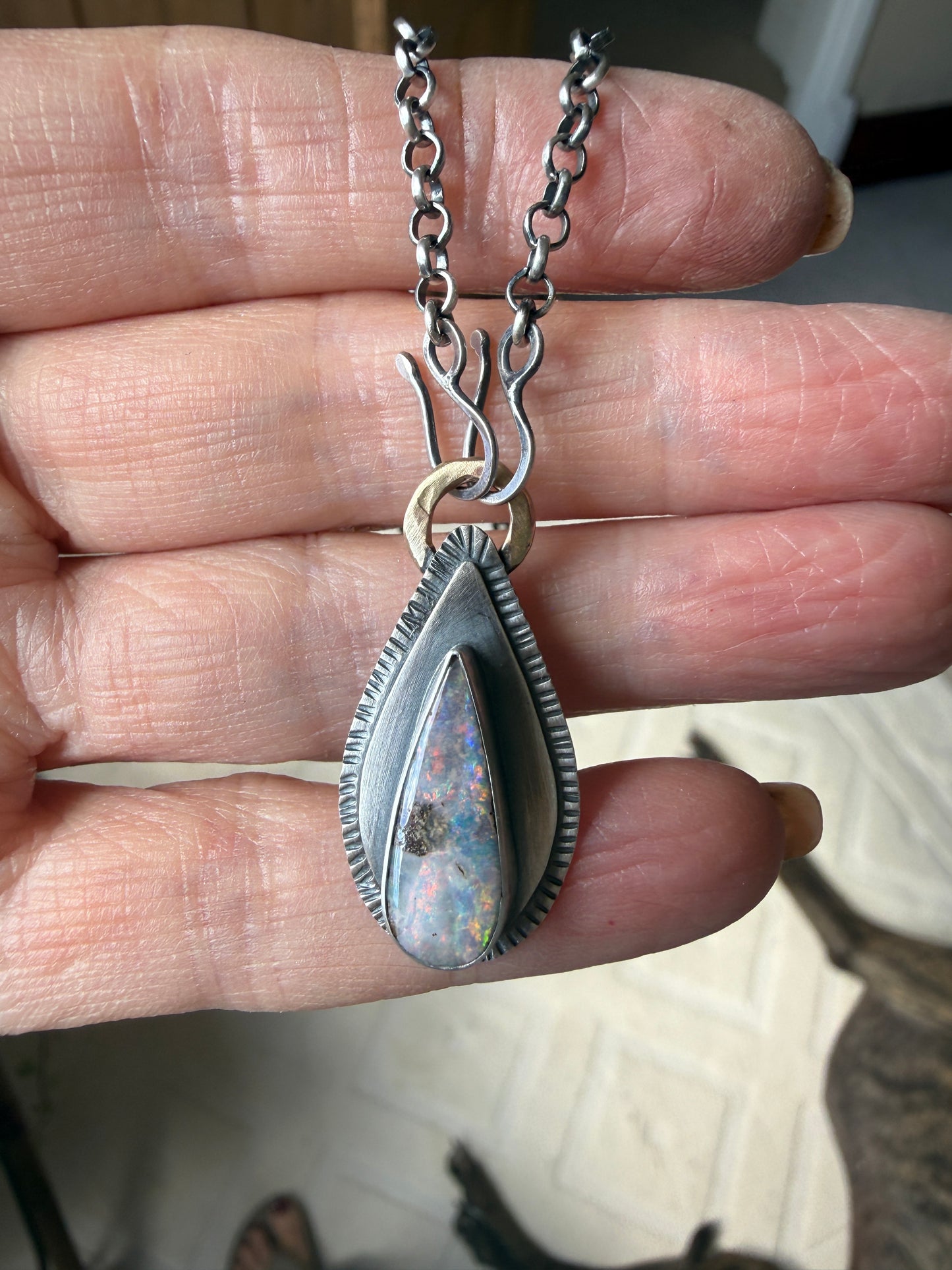 Colourful Boulder Opal Pendant