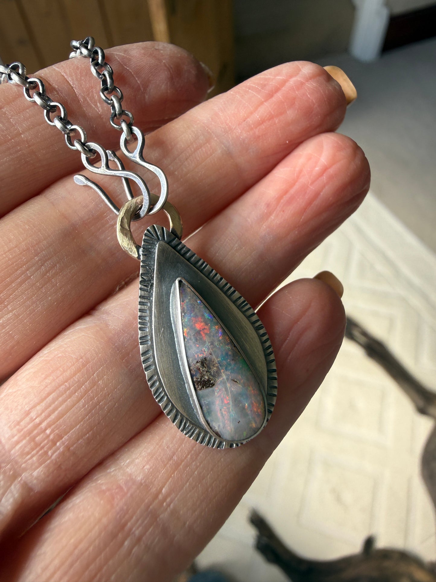 Colourful Boulder Opal Pendant