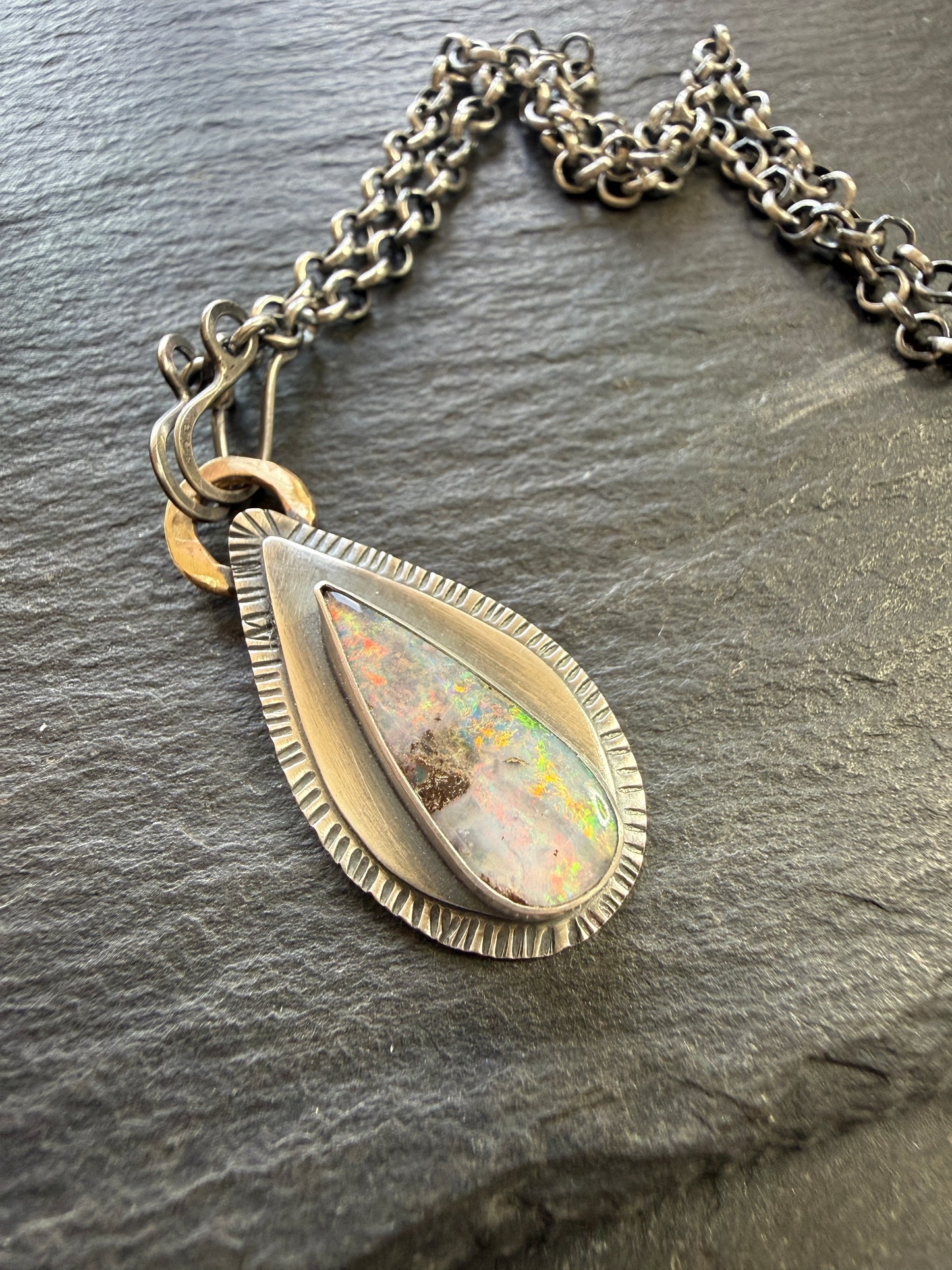 Colourful Boulder Opal Pendant