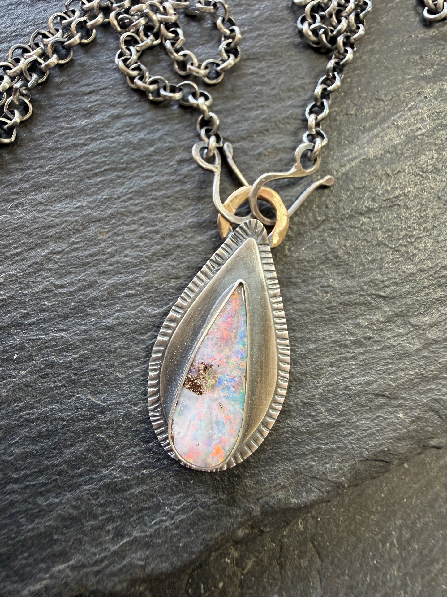 Colourful Boulder Opal Pendant