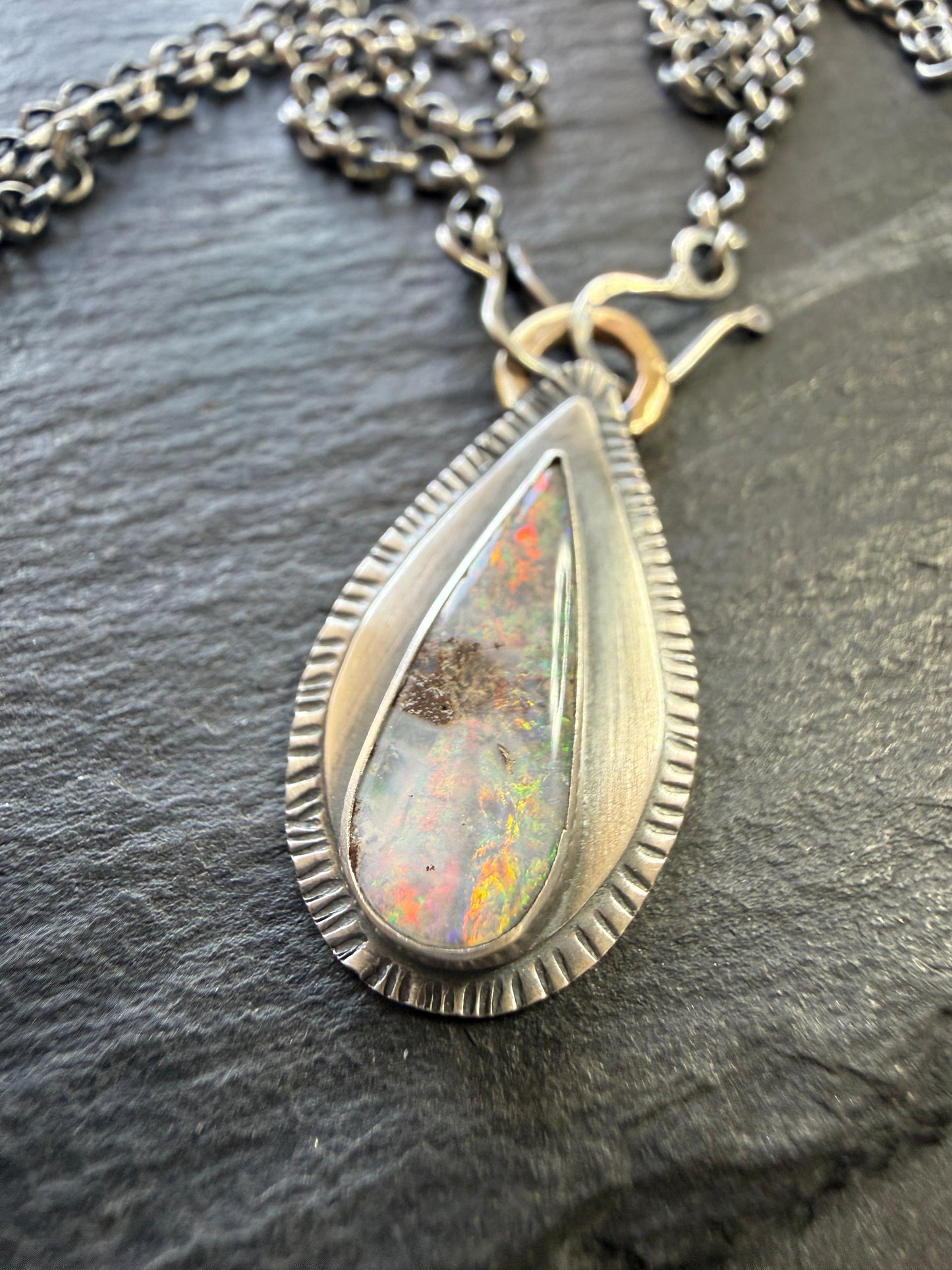 Colourful Boulder Opal Pendant