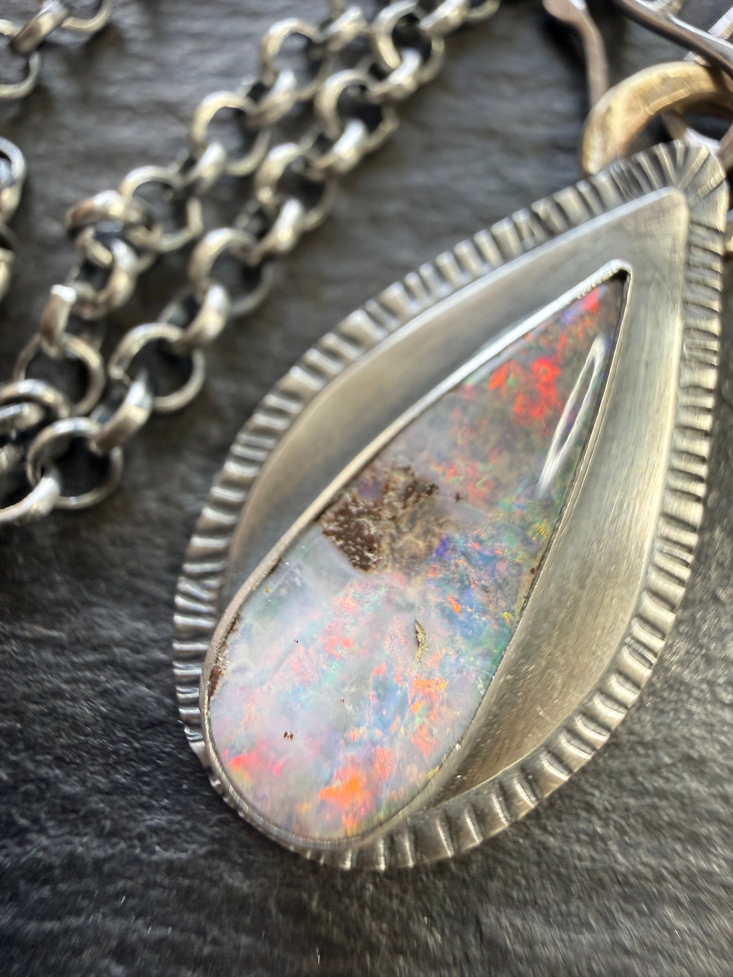 Colourful Boulder Opal Pendant