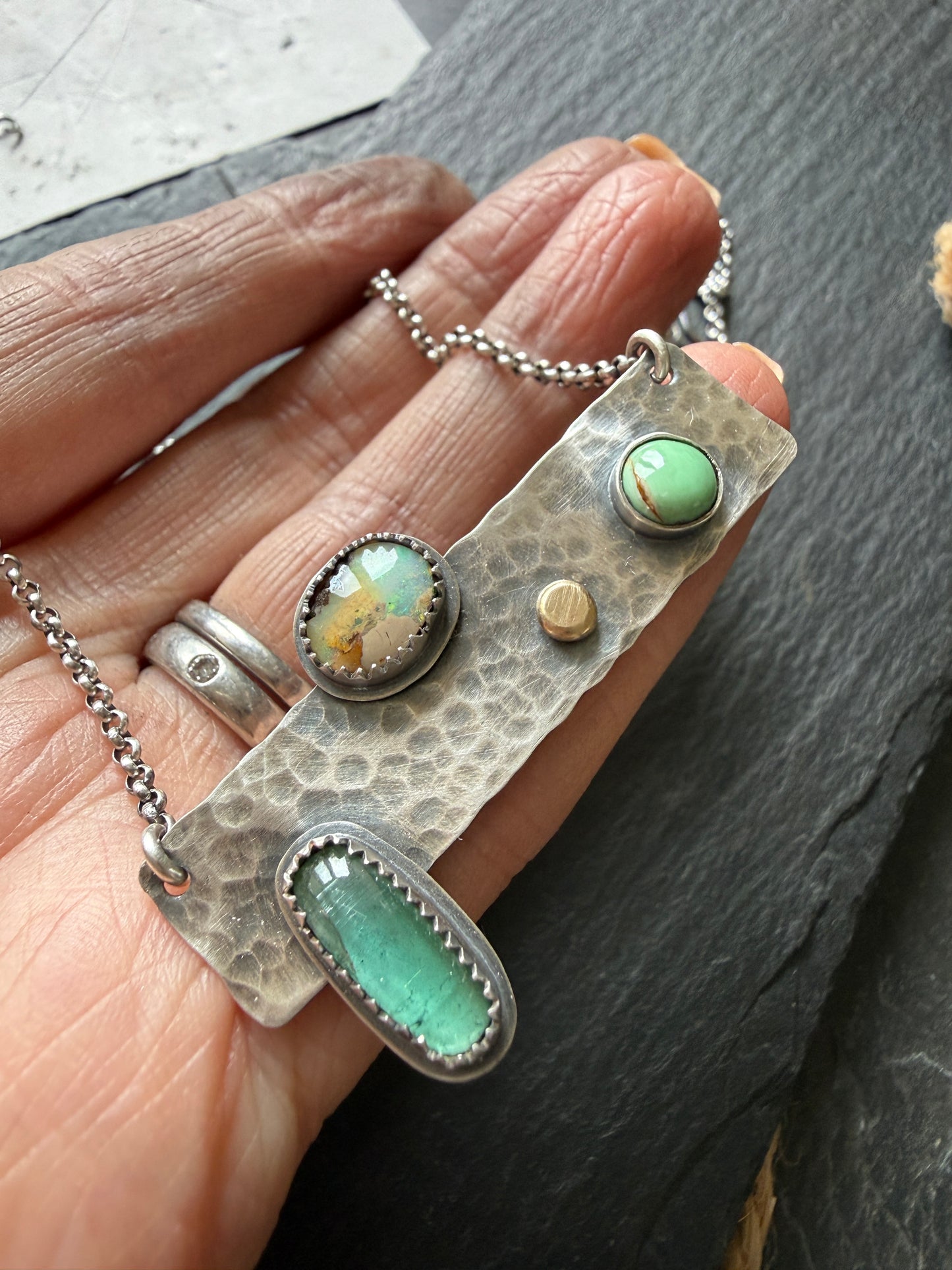 Multi Stone Bar Necklace