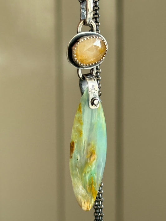 Sapphire and Opalised Wood Pendant