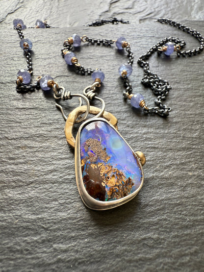 Cornflower Blue Opal Necklace