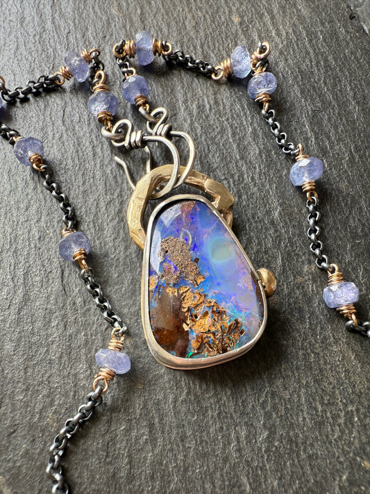 Cornflower Blue Opal Necklace
