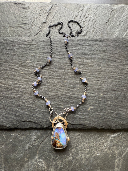 Cornflower Blue Opal Necklace