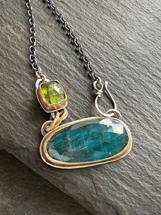 Teal Kyanite & Tourmaline Necklace