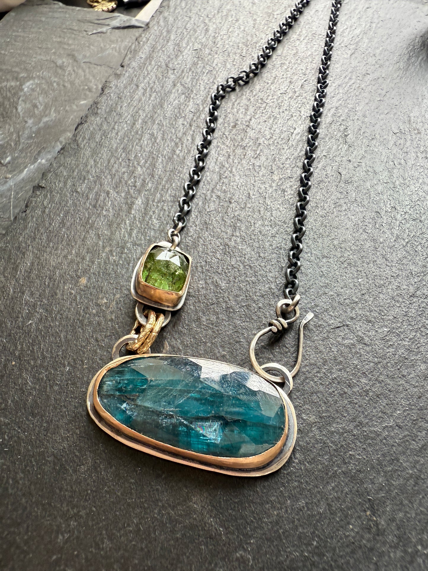 Teal Kyanite & Tourmaline Necklace