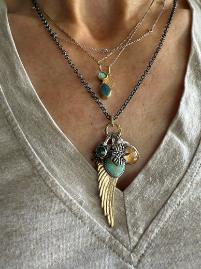 Bronze Wing and Gemstone Charm Necklace