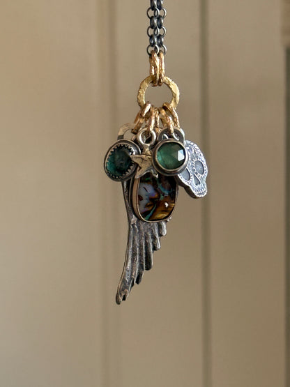 RESERVED FOR ANU - Skull & Sterling Wing Multi Charm Necklace