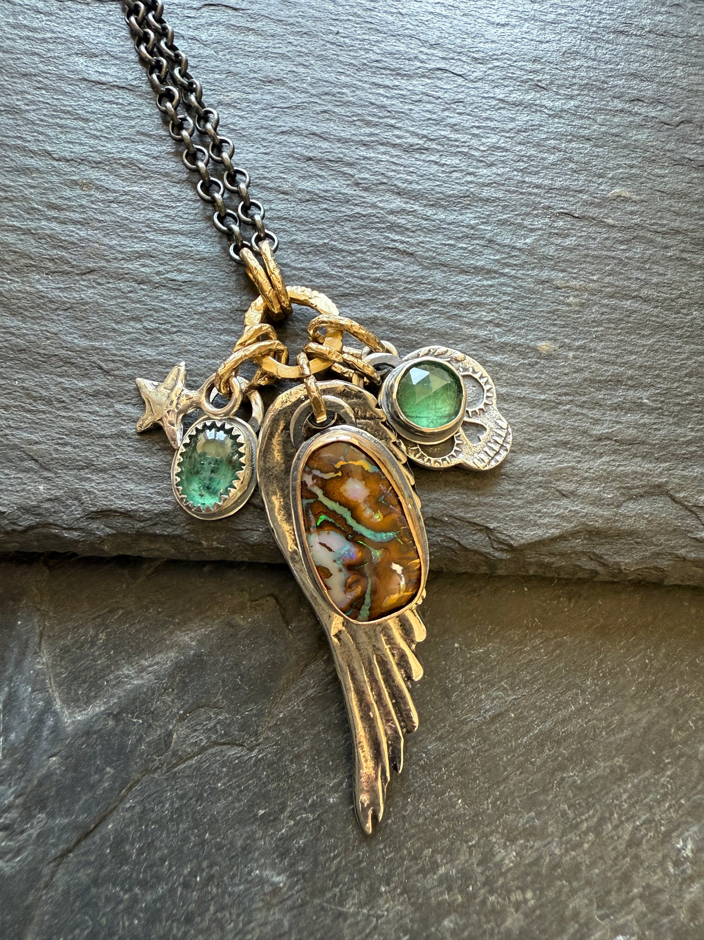 RESERVED FOR ANU - Skull & Sterling Wing Multi Charm Necklace