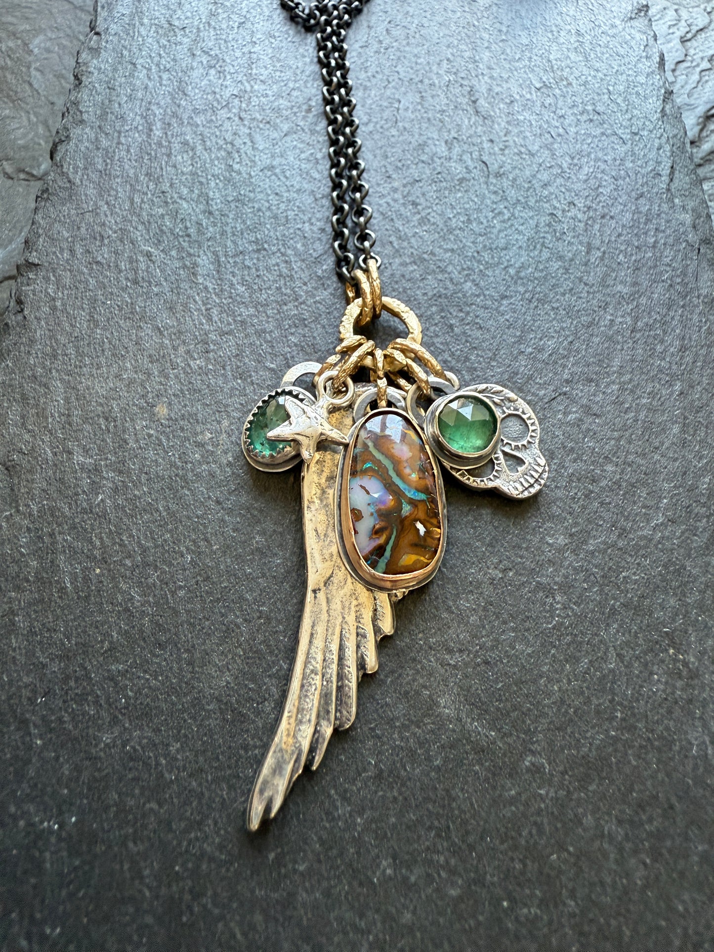 RESERVED FOR ANU - Skull & Sterling Wing Multi Charm Necklace