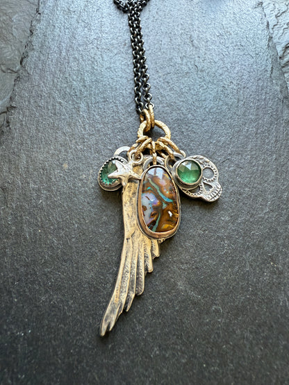 RESERVED FOR ANU - Skull & Sterling Wing Multi Charm Necklace