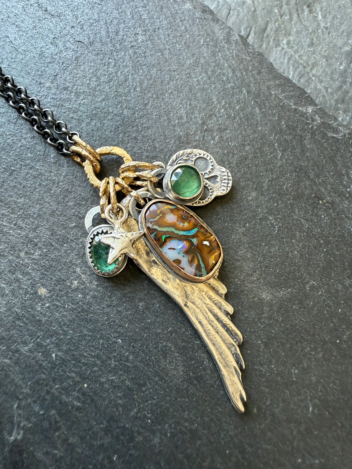 RESERVED FOR ANU - Skull & Sterling Wing Multi Charm Necklace