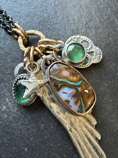 RESERVED FOR ANU - Skull & Sterling Wing Multi Charm Necklace