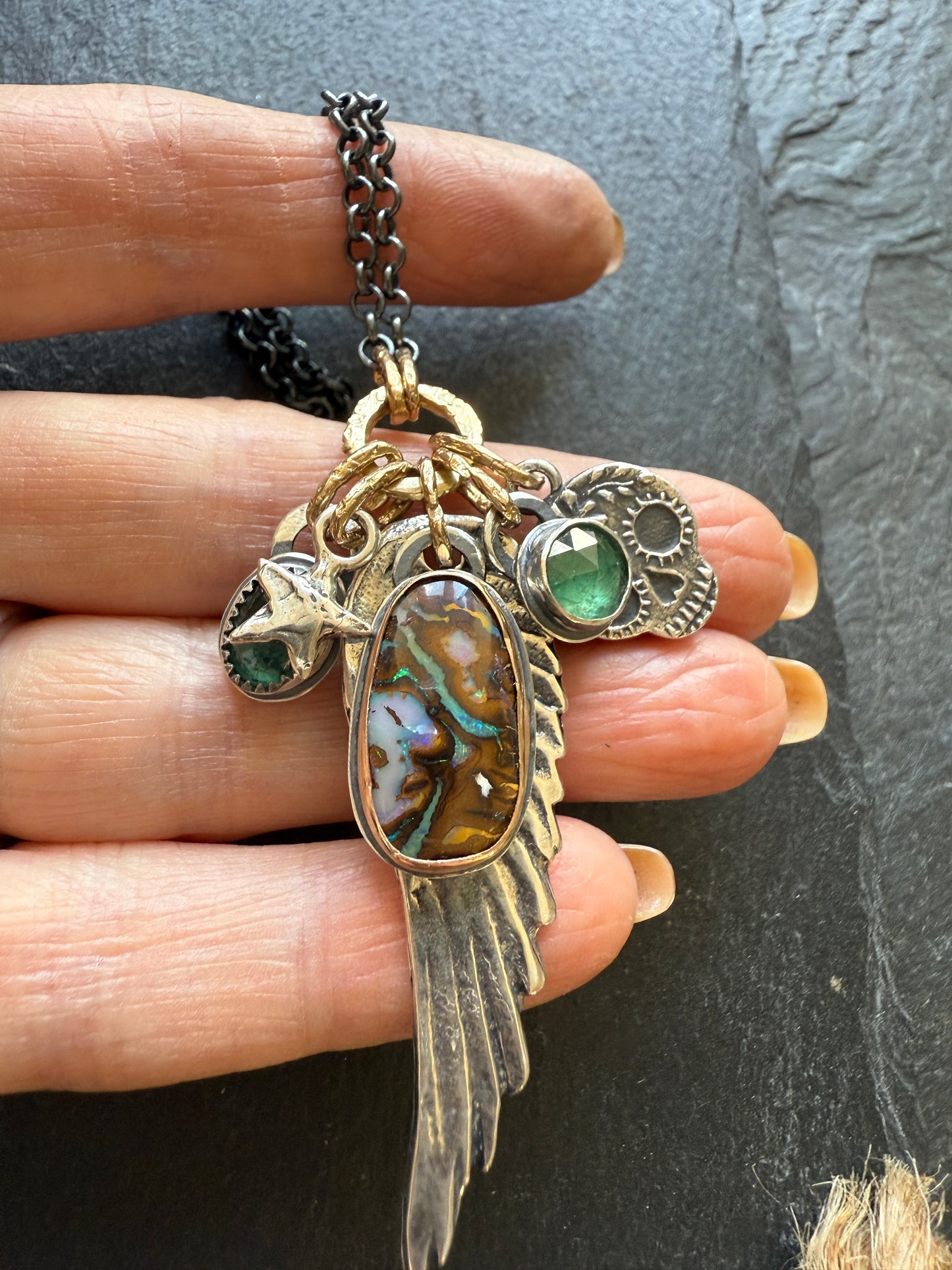 RESERVED FOR ANU - Skull & Sterling Wing Multi Charm Necklace