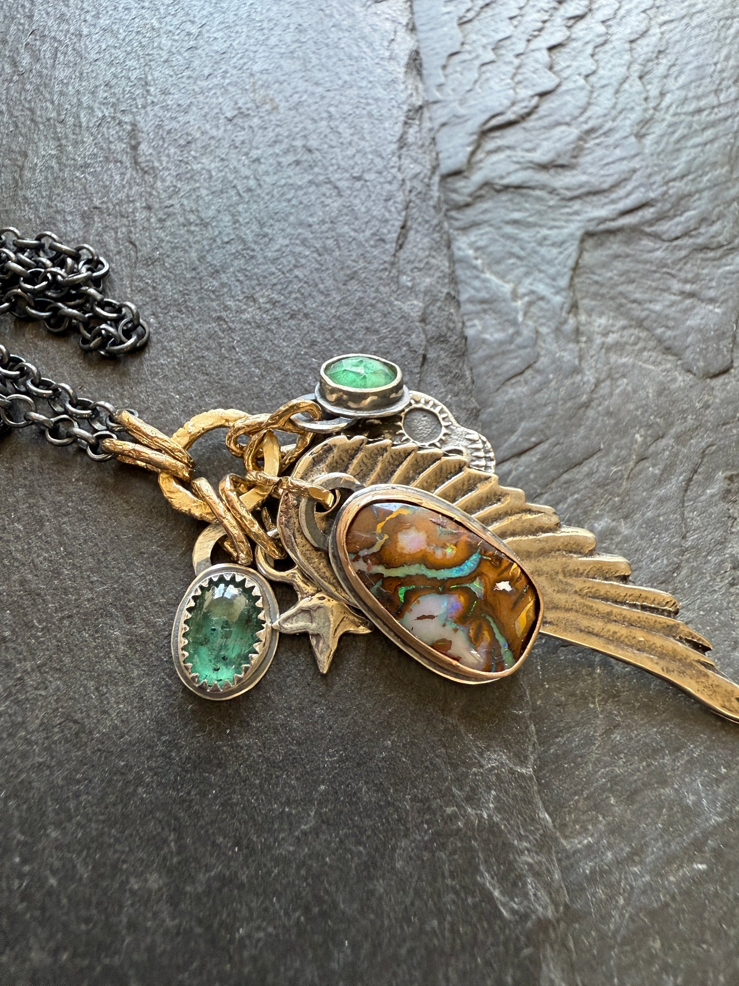 RESERVED FOR ANU - Skull & Sterling Wing Multi Charm Necklace