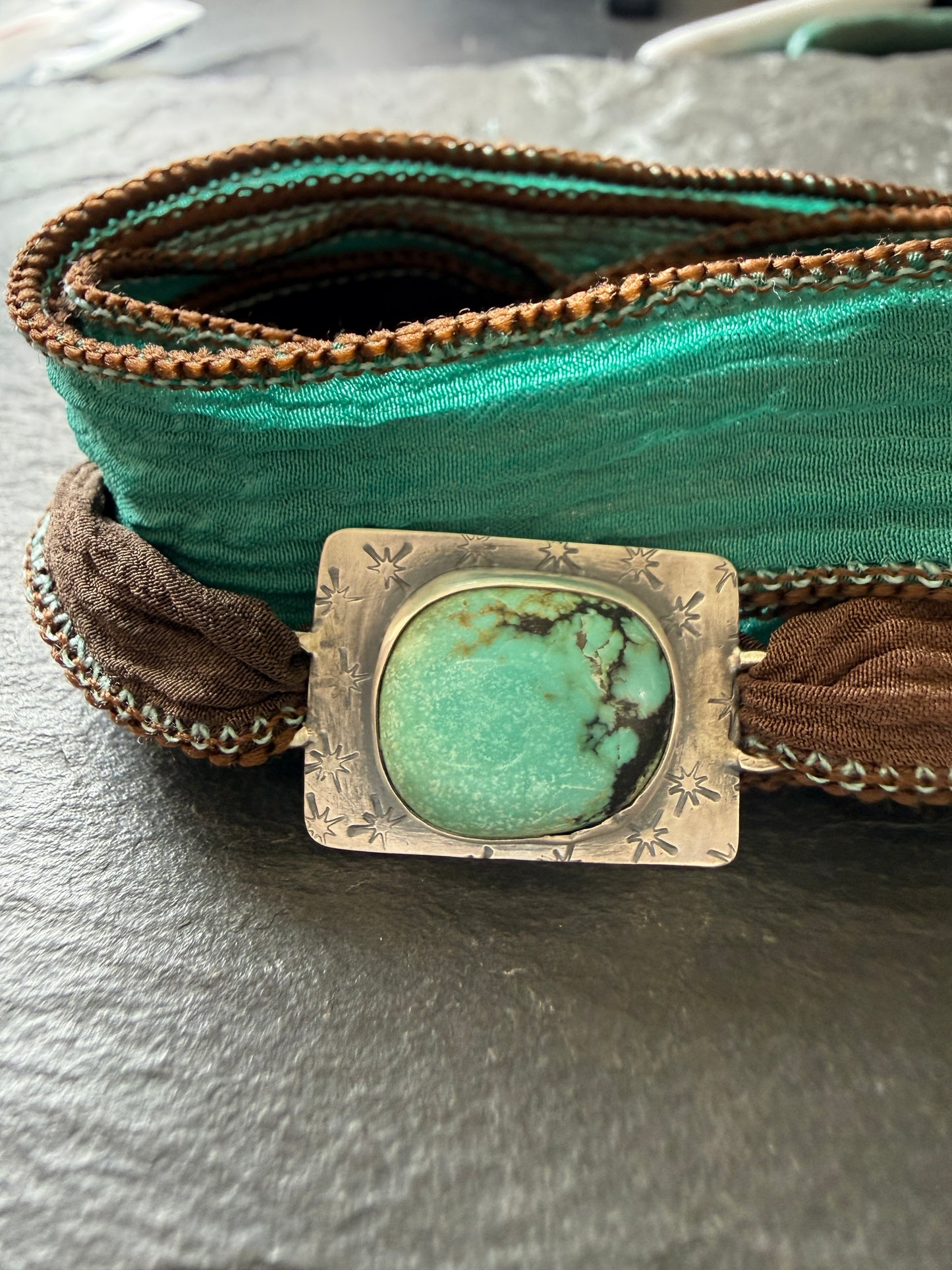 Turquoise ribbon bracelet