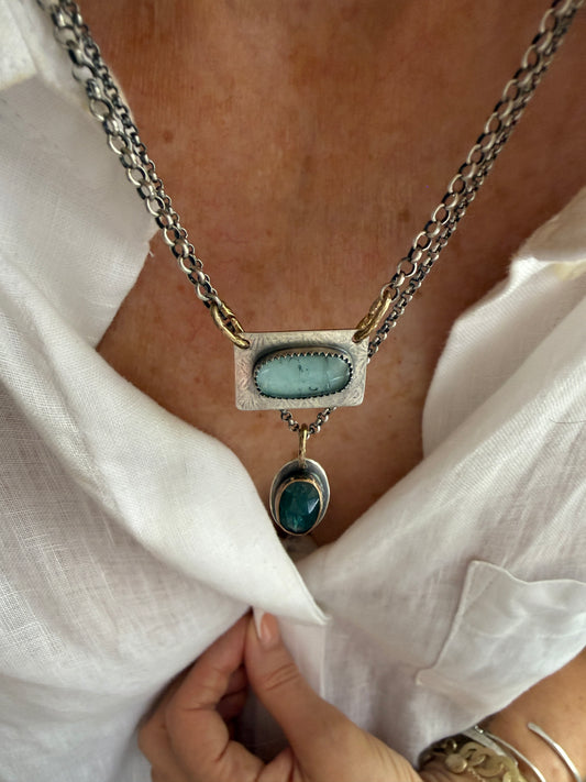 Kyanite and Tourmaline Layered Necklace