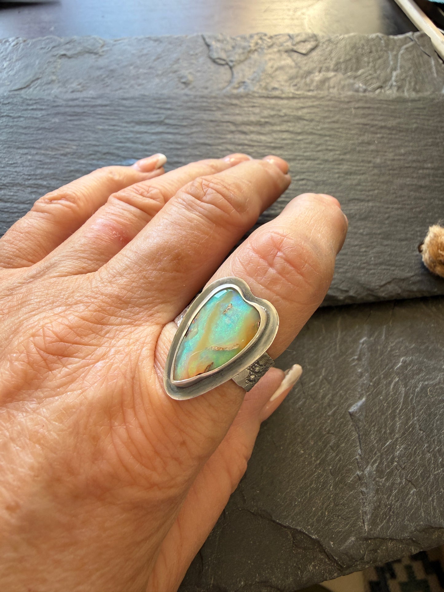 Heart Boulder Opal Ring US 7 UK N 1/2