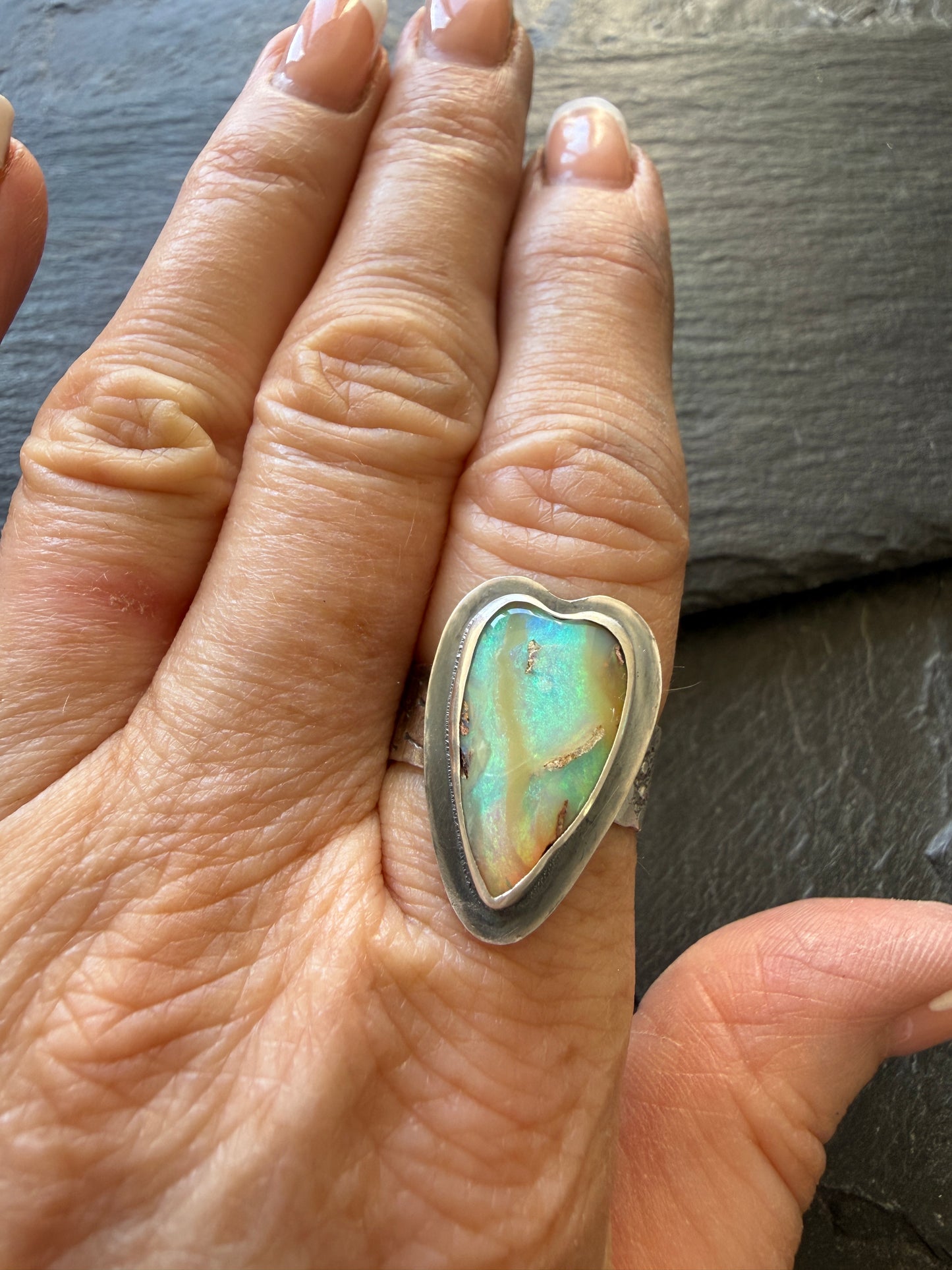 Heart Boulder Opal Ring US 7 UK N 1/2