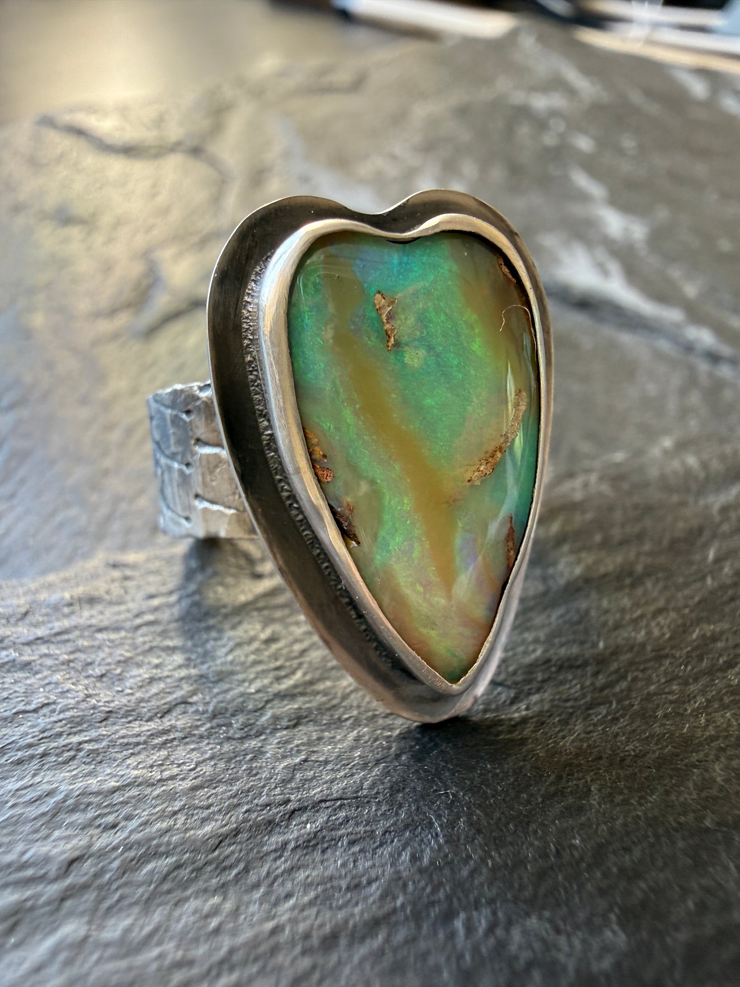 Heart Boulder Opal Ring US 7 UK N 1/2