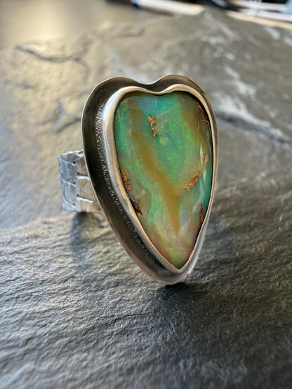 Heart Boulder Opal Ring US 7 UK N 1/2