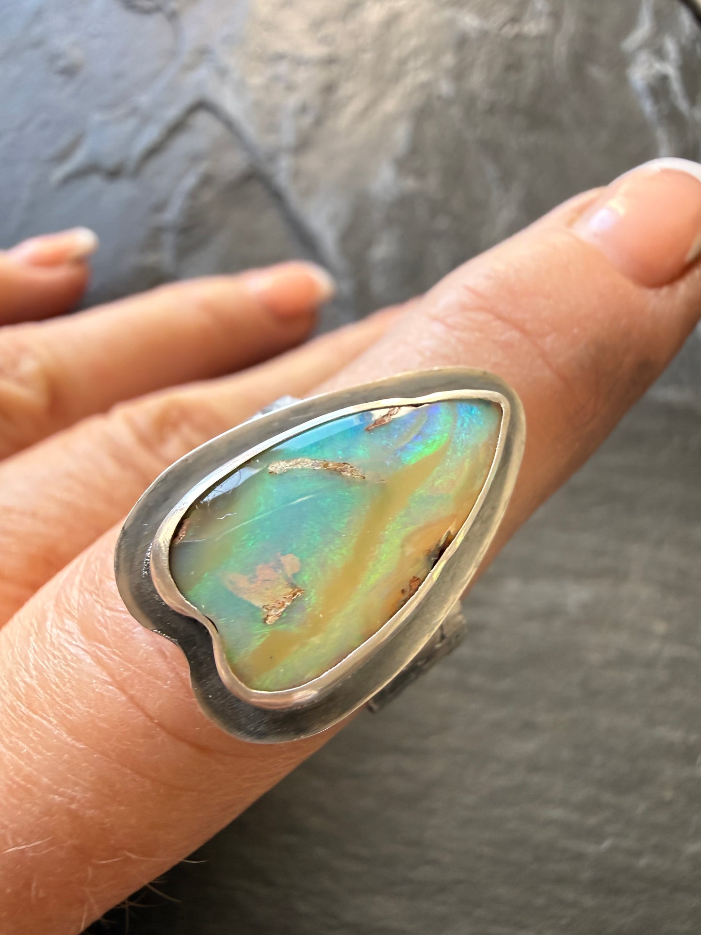 Heart Boulder Opal Ring US 7 UK N 1/2