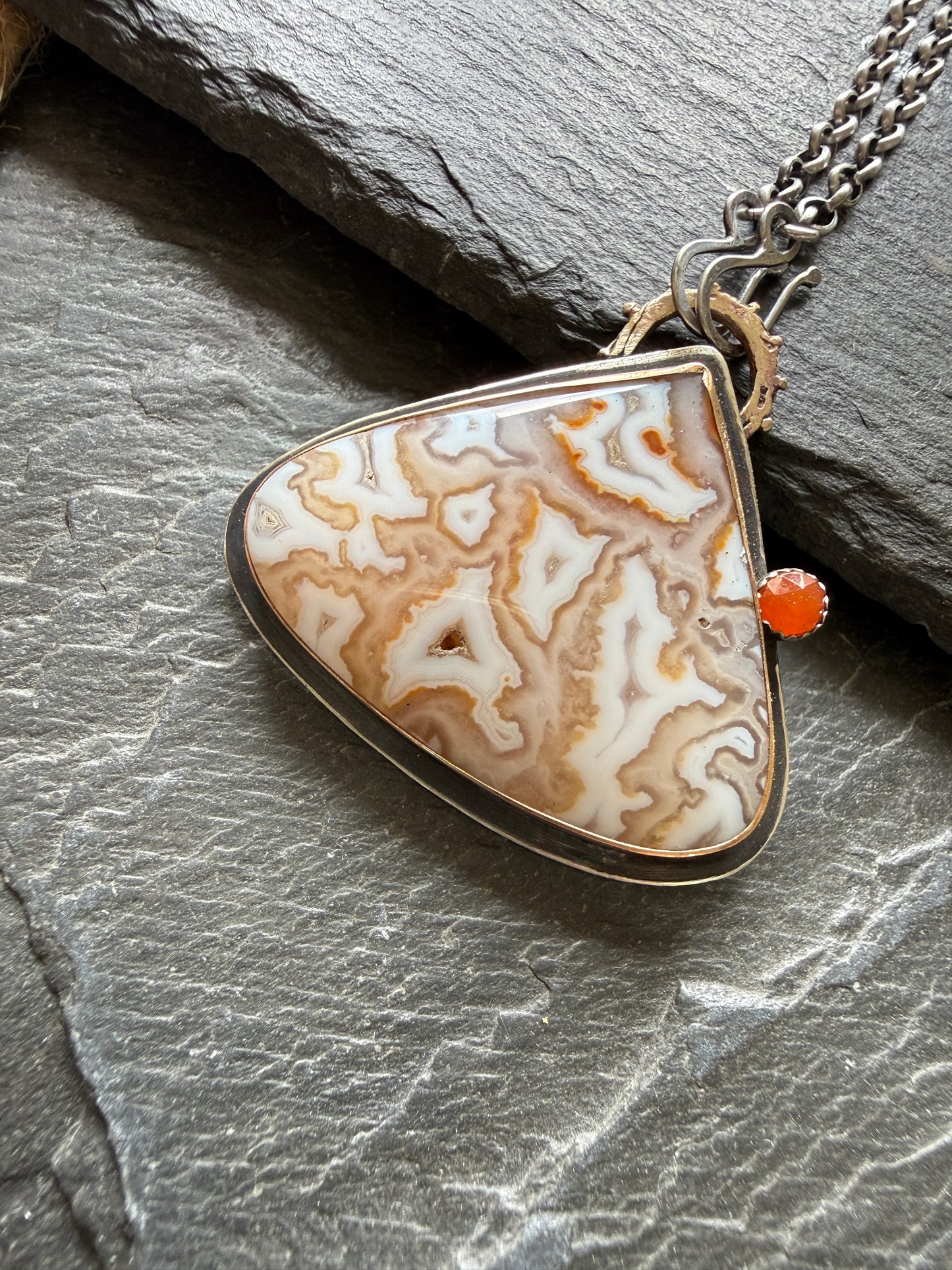 Plume Agate Pendant with Citrine