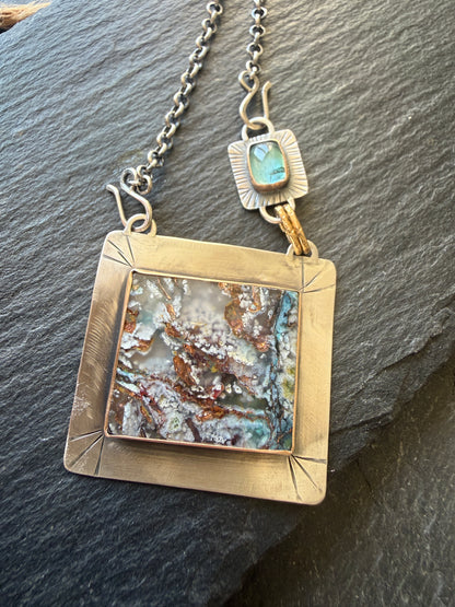 Chrysocolla and Tourmaline Pendant