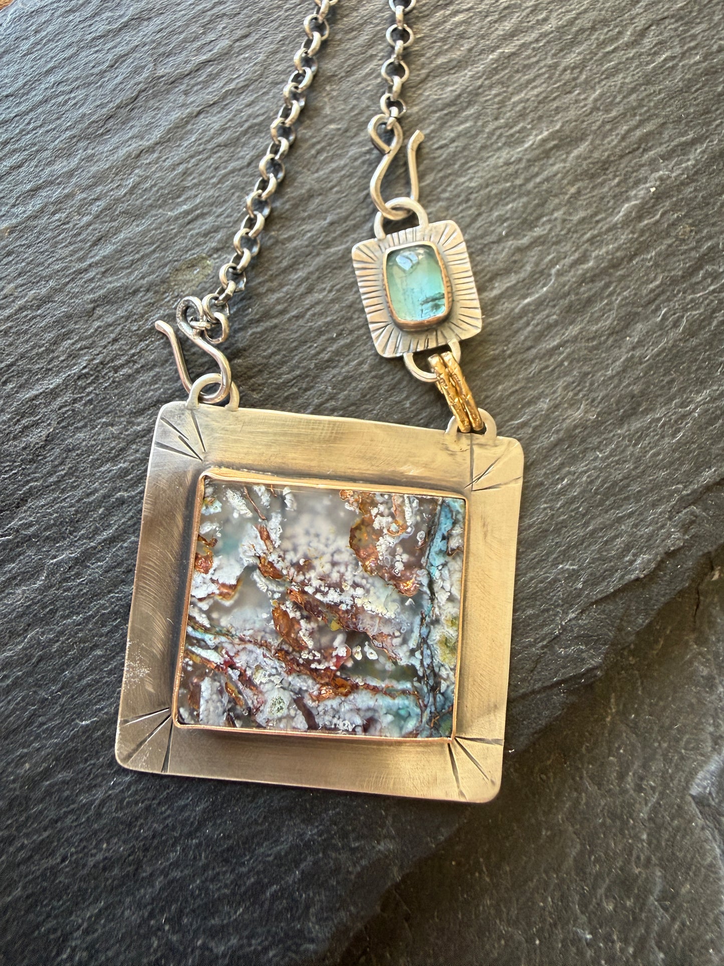 Chrysocolla and Tourmaline Pendant